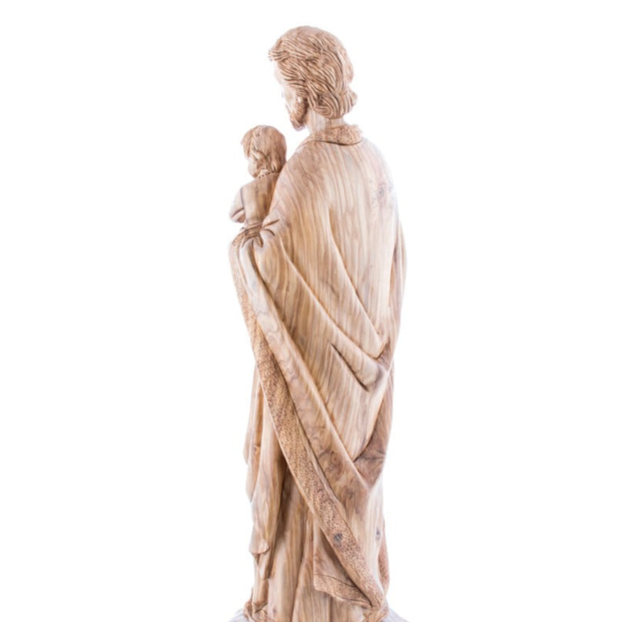 Sculpture of St Joesph Holding the Holy Child Jesus Christ Art from Wood Grown in the Holy Land