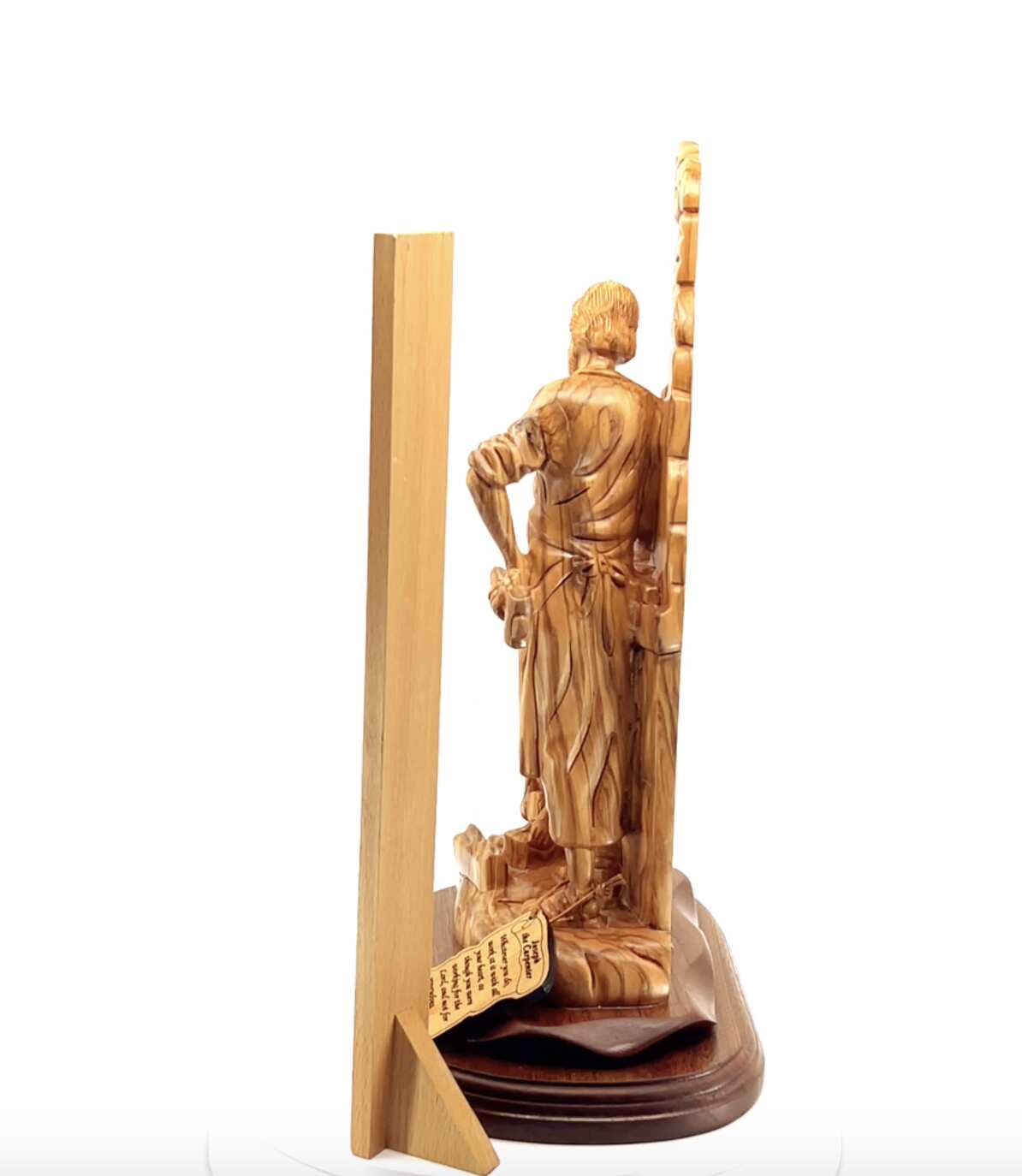 St. Joseph "The Carpenter with Jesus Playing" Sculpture, 14.2" Holy Land Olive Wood Carving