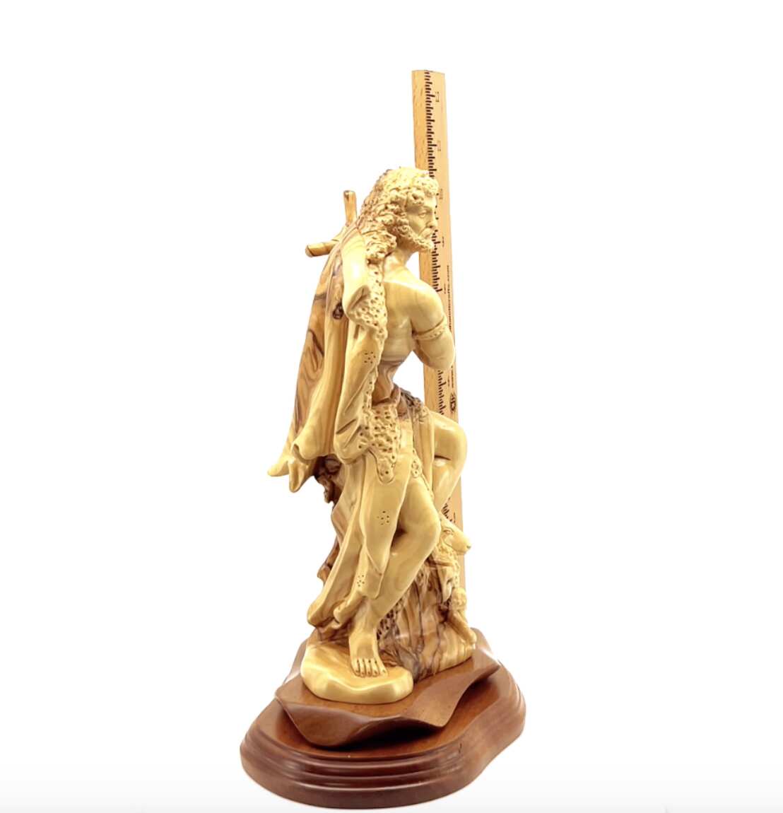 Saint John the Baptist Statue, 11" Carved Olive Wood from Holy Land