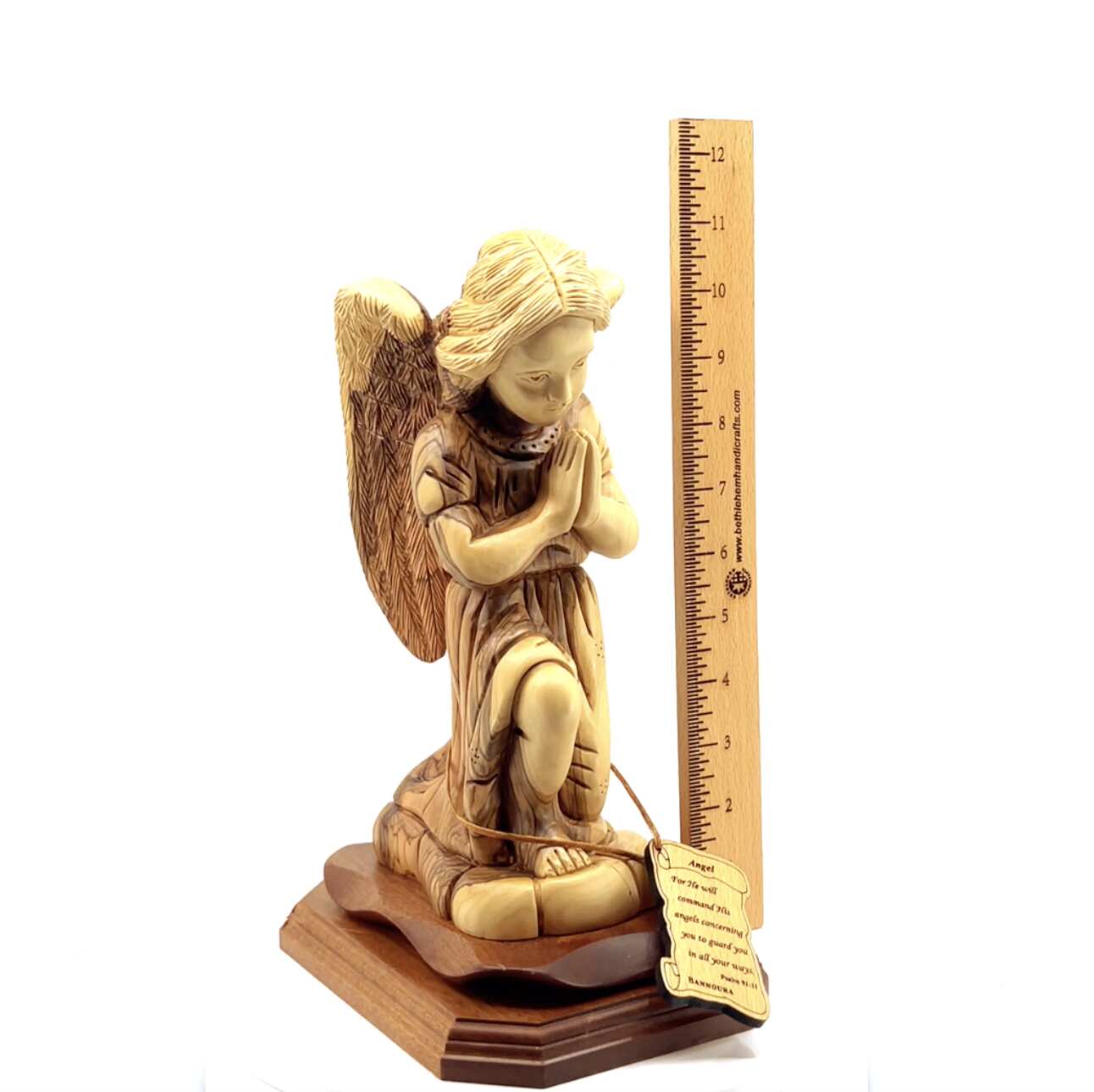 Guardian Angel Praying Carving 10.5" Hand made from Holy Land Olive Wood