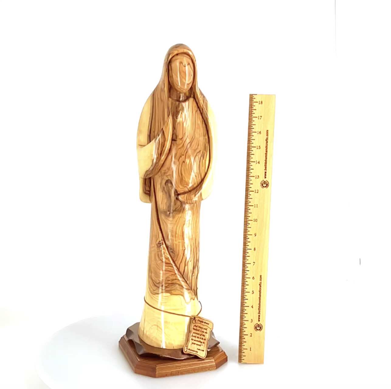 Virgin Mary "Our Lady Mother of Hope" Abstract Statue, 22.5"Olive Wood Carving from Holy Land