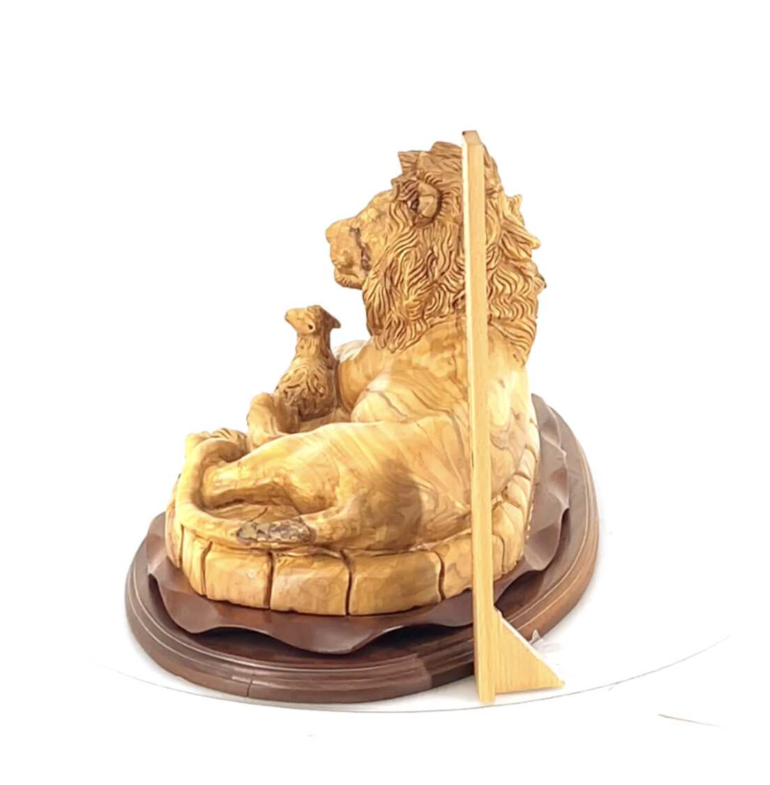 Lion with Lamb, Masterpiece Wooden Sculpture 19.7" Long