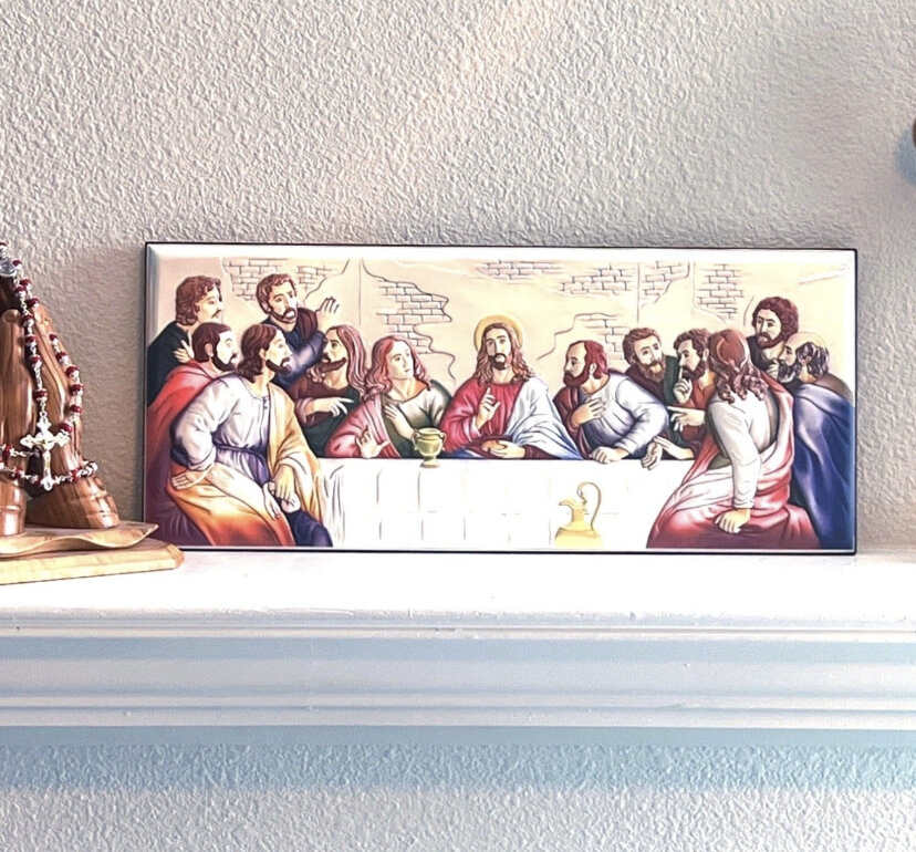 The Lord's Last Supper in Color Silver Plated Wall Icon , Large 20"