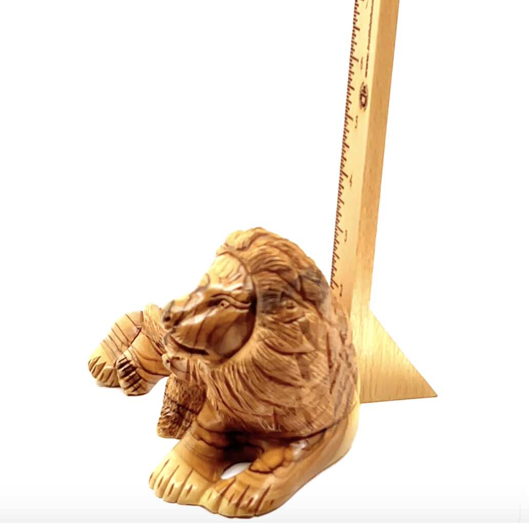 Lion with Lamb Carving, 7.9" Long Olive Wood from Holy Land