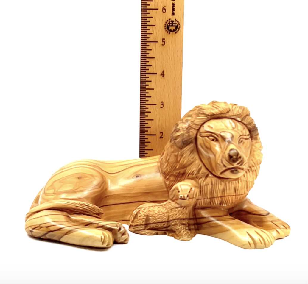 Lion with Lamb Carving, 7.9" Long Olive Wood from Holy Land