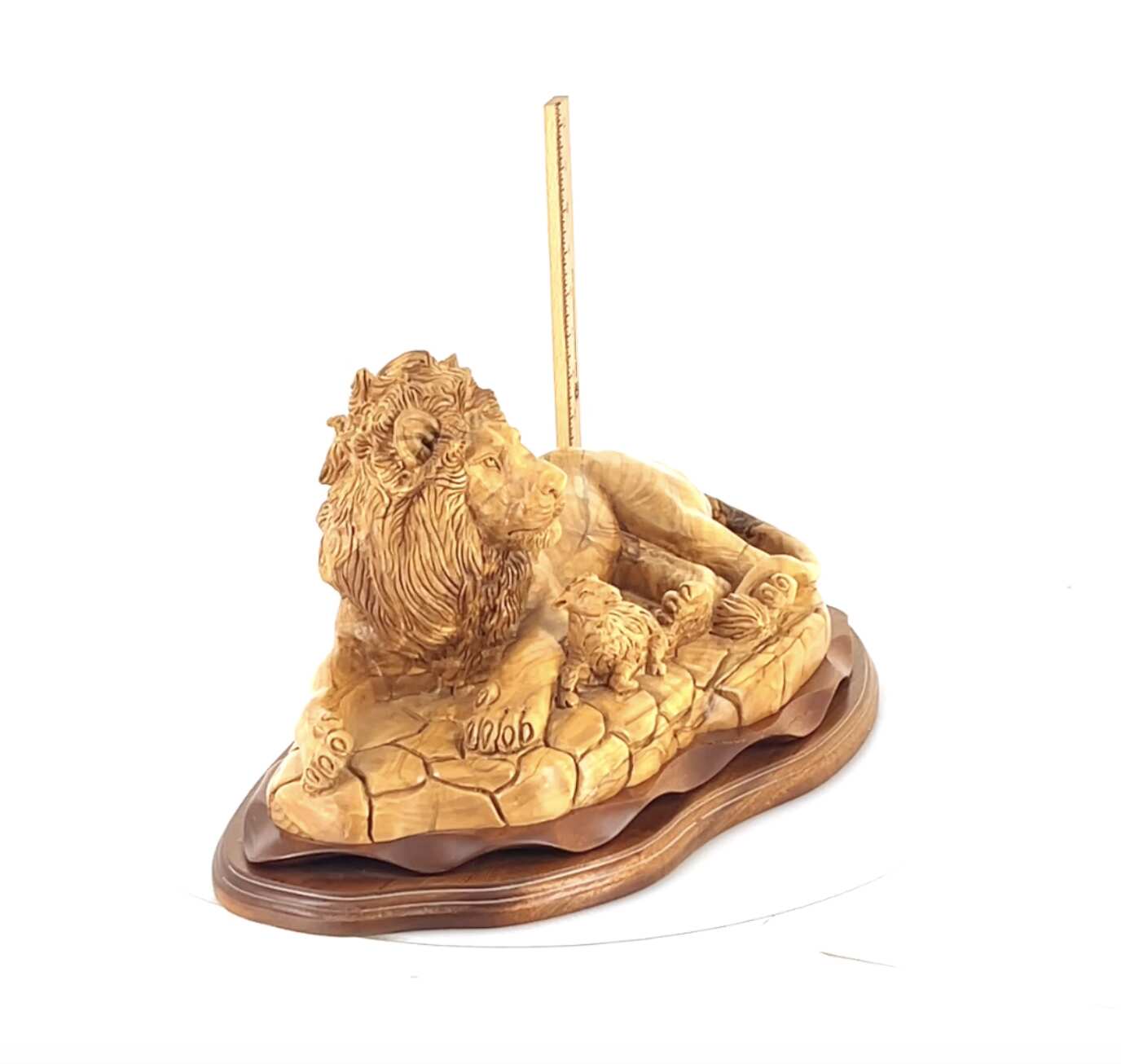 Lion with Lamb, Masterpiece Wooden Sculpture 19.7" Long