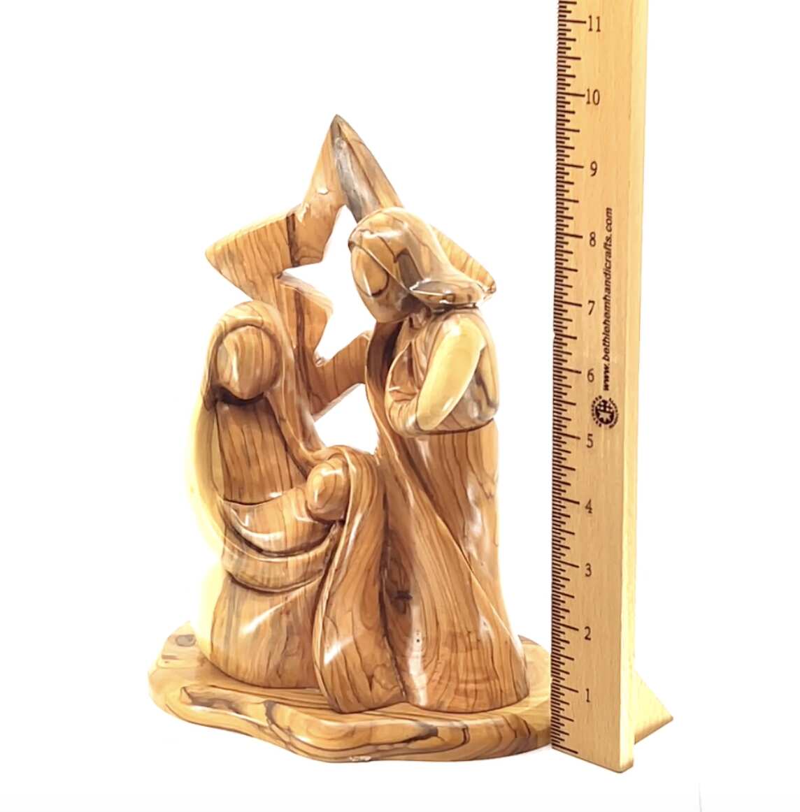 Nativity Scene with Holy Family and Star, 9.4" Manager Carving from Bethlehem Olive Wood