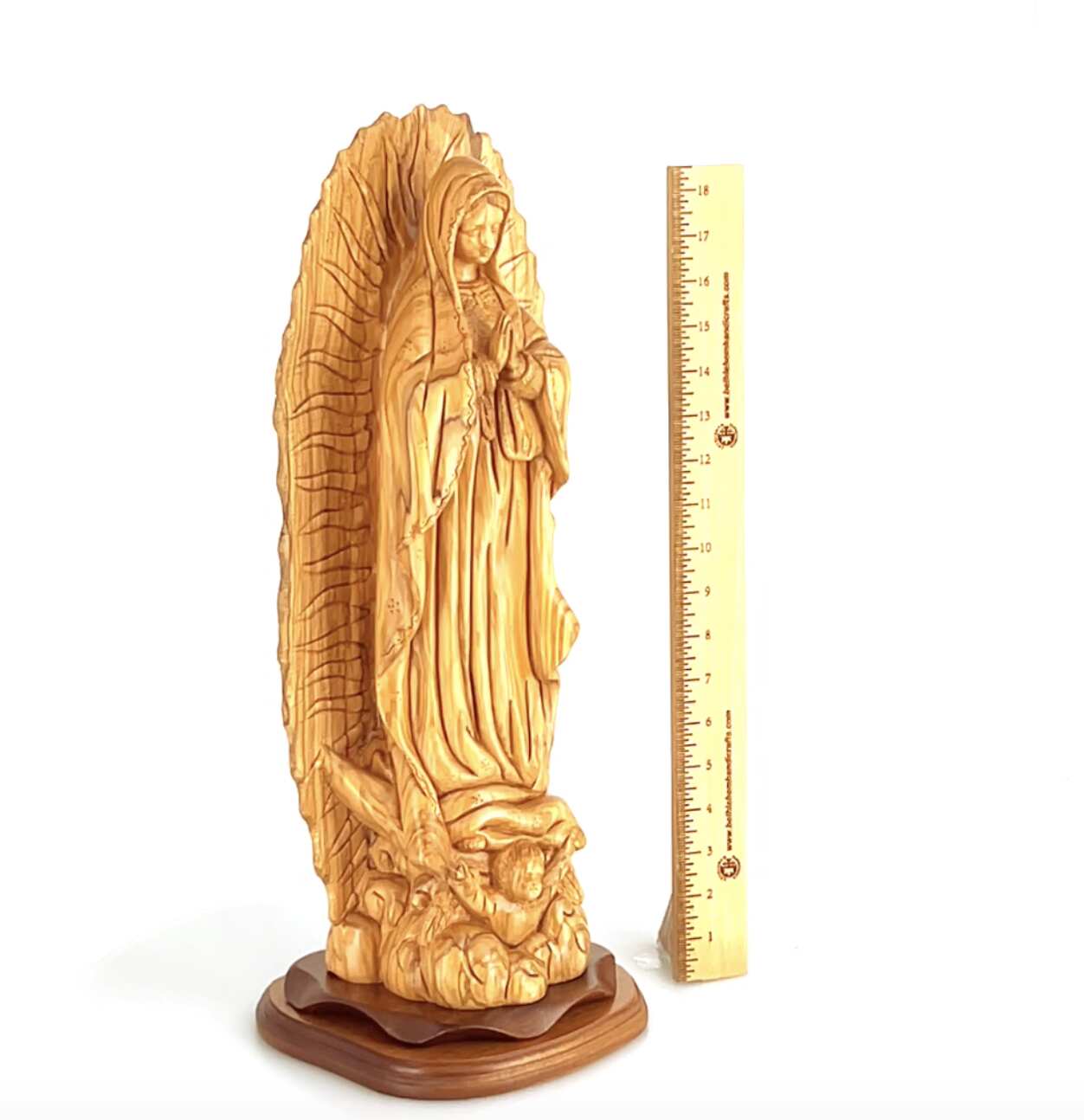 Virgin Mary “Our Lady of Guadalupe” Statue, 20.7" Carving from Holy Land Olive Wood