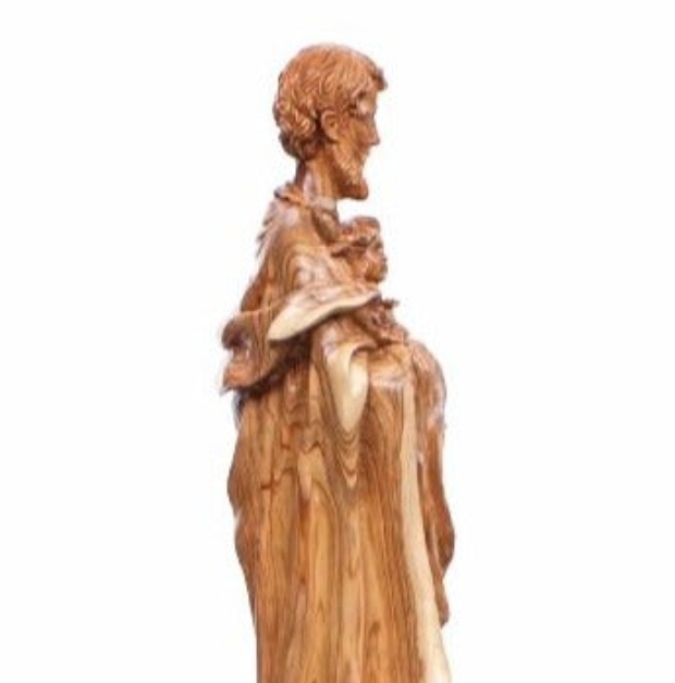 Tall Carving of St. Joesph Head, with young Jesus Christ, Sculpture Hand Carved and Polished showing beautiful and natural wood grains