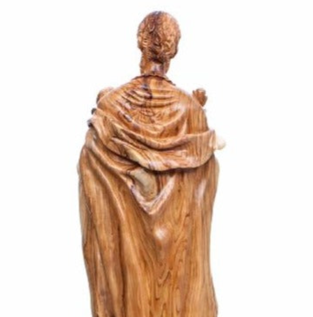 Back of St. Joesph Statue, Polished Hand Carved Olive Wood Christ Sculpture with Unique Grains Masterpiece Art