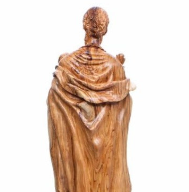 Back of St. Joesph Statue, Polished Hand Carved Olive Wood Christ Sculpture with Unique Grains Masterpiece Art 