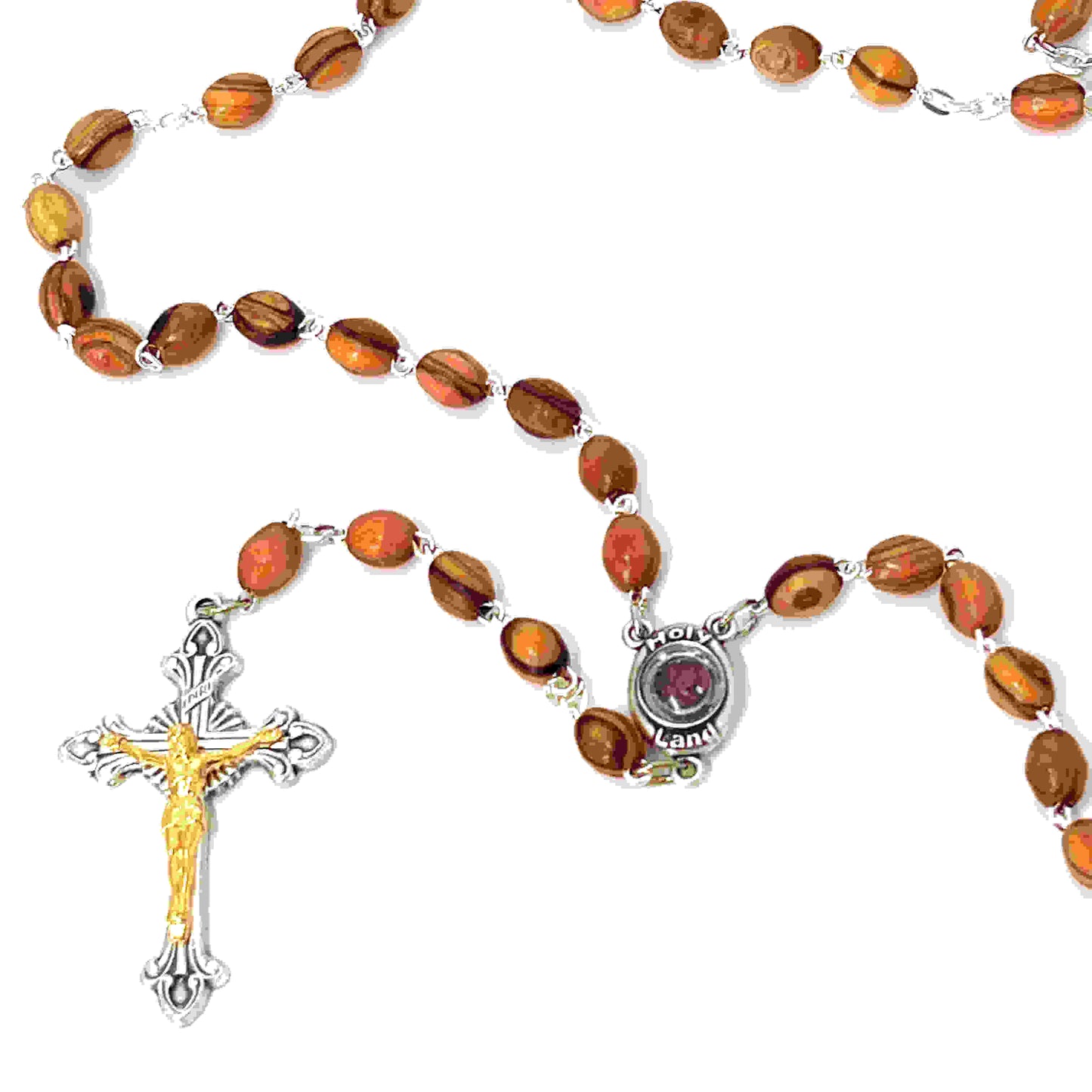 Rosary, 22.4", Smooth Oval Beads, Holy Land Olive Wood