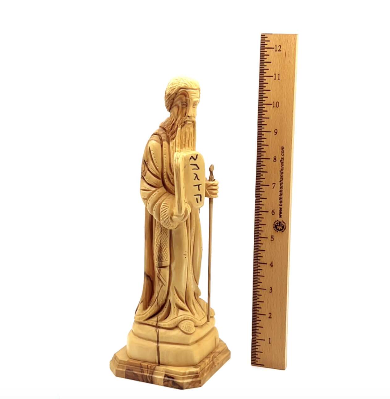 Moses with Staff, 11" Statue from Holy Land Olive Wood