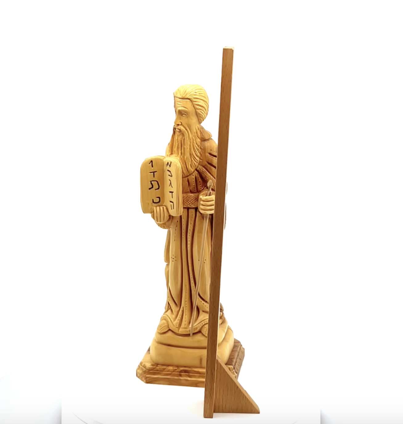 Moses with Staff, 11" Statue from Holy Land Olive Wood