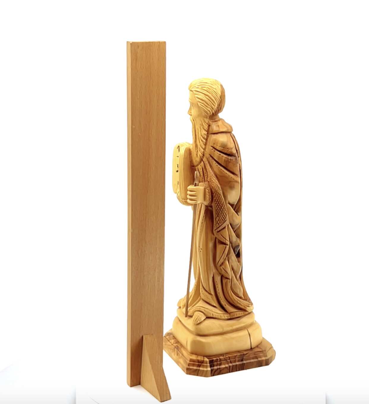 Moses with Staff, 11" Statue from Holy Land Olive Wood