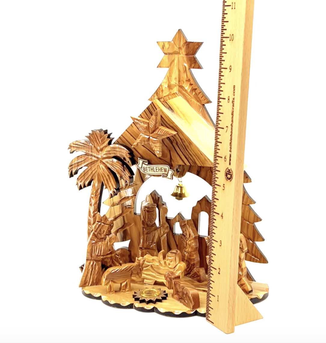 Nativity Scene with Music Player, 10.5" Handmade in Holy Land