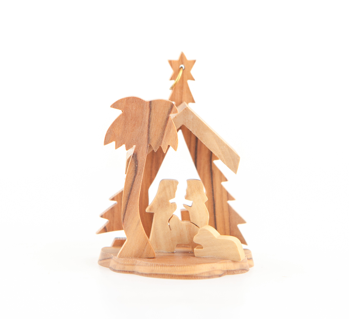 Nativity Scene Ornament, 3.25" Olive Wood from Bethlehem