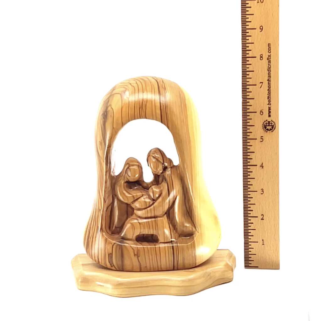 Holy Family Nativity Scene, 7.3" Wooden Manager Carved Ornament, Christmas Decor
