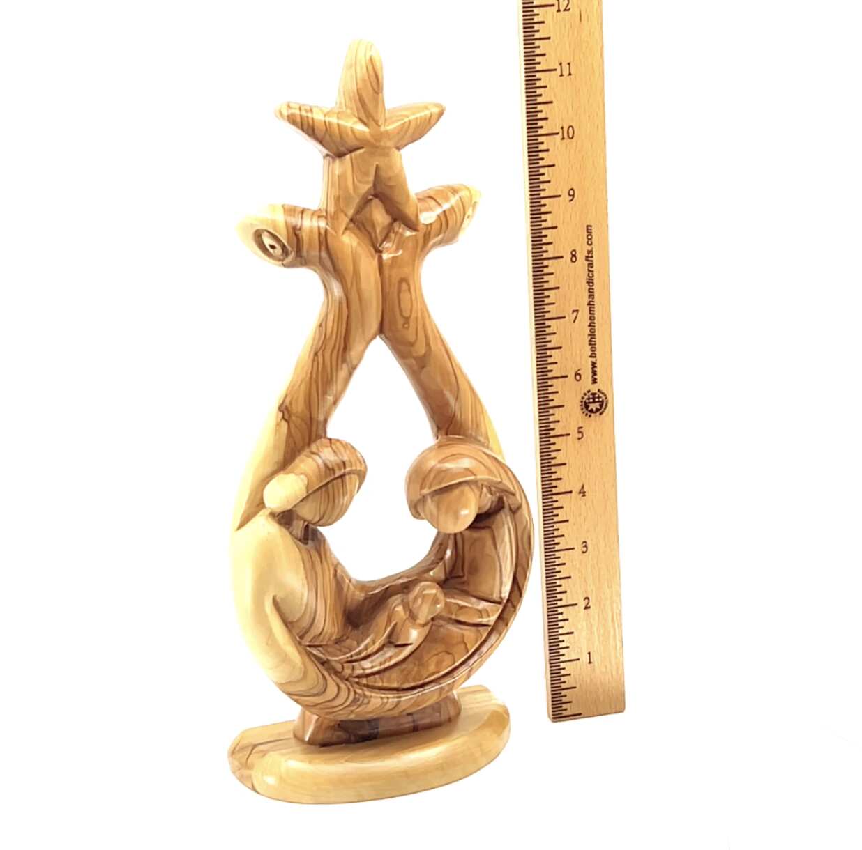 Holy Family Sculpture (Star Edition), 11.4" Abstract Hand Carved Olive Wood