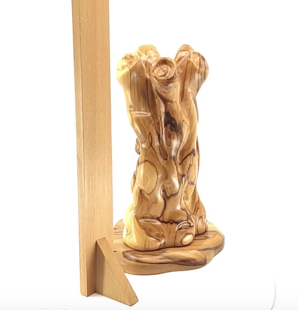 Nativity Scene Sculpture in Natural Olive Wood, 7.7" Unique Manger with The Holy Family Carving