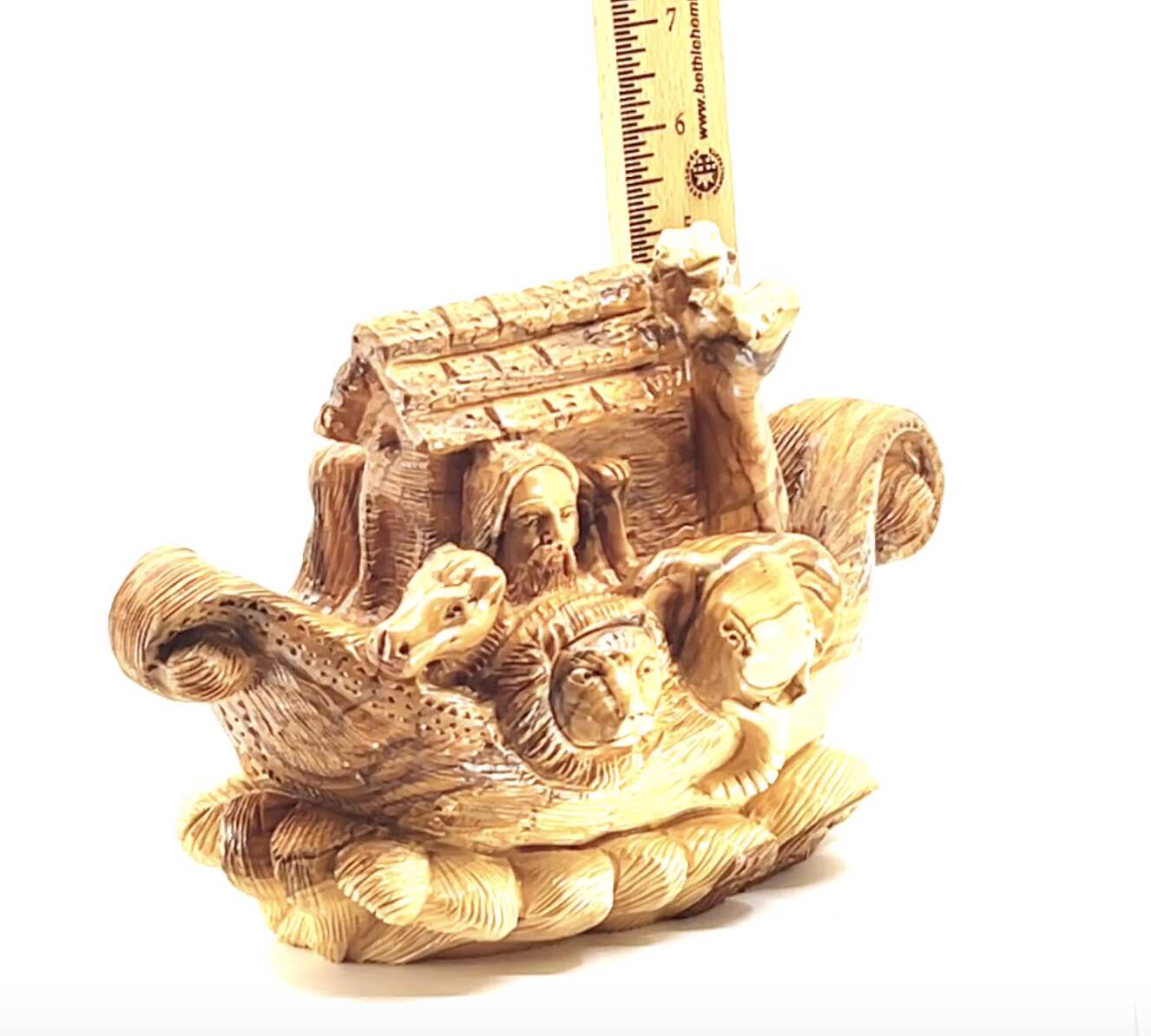 Noah's Ark with Animals Carving 4.5" Olive Wood Hand Carved Statue from the Holy Land
