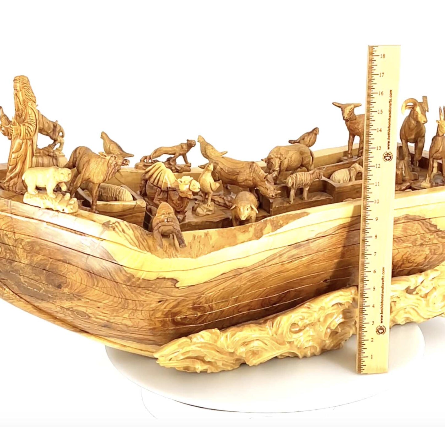 Noah's Ark with Carved Animals Figurines, 34" Long, Very Large Olive Wood Carving from Holy Land