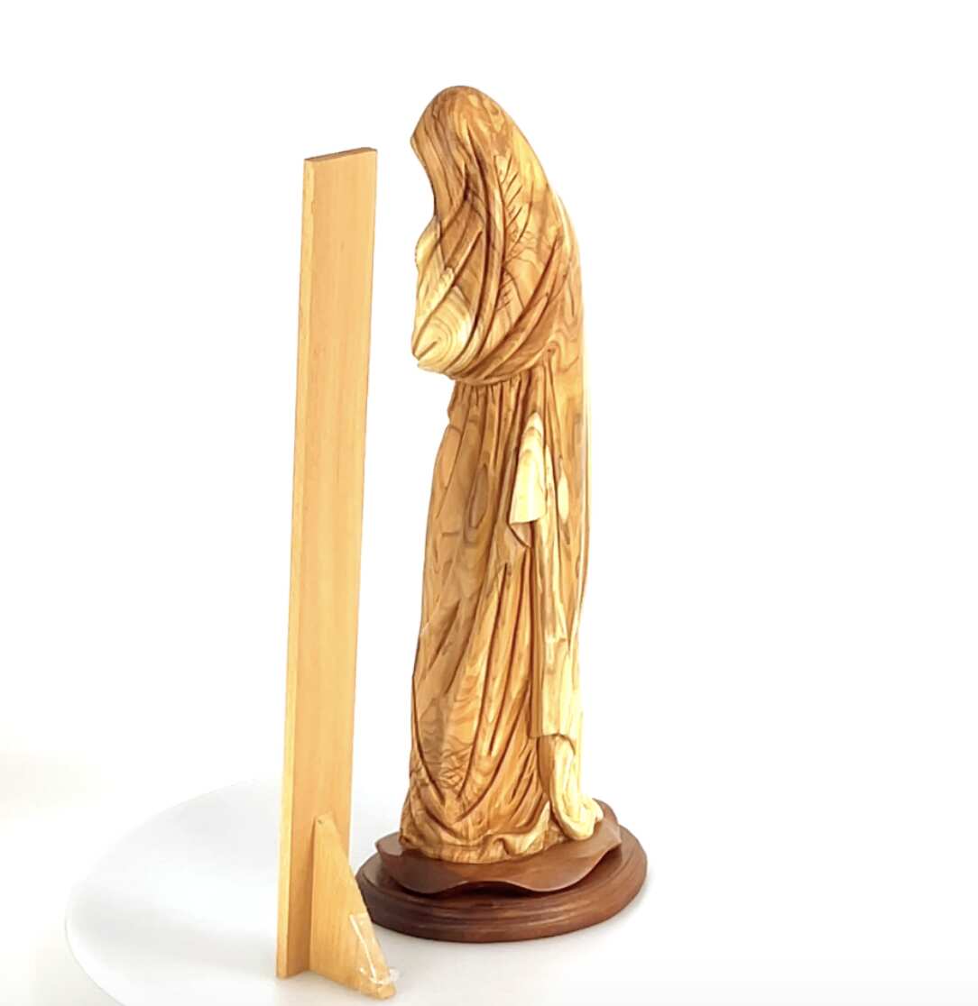 Virgin Mary with Baby Jesus, 19.3" Carved from the Holy Land Olive Wood