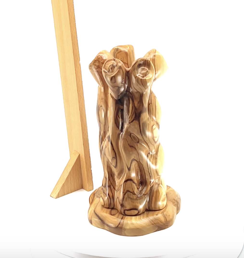 Nativity Scene Sculpture in Natural Olive Wood, 7.7" Unique Manger with The Holy Family Carving