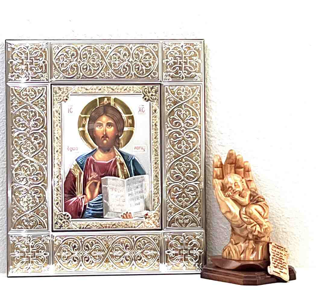 Beautiful Jesus Christ Silver Icon with  Silver Golden Color Frame