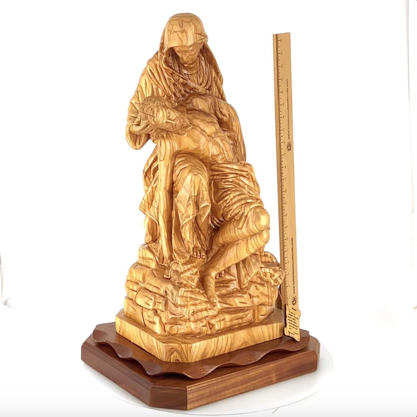 Contemplative Pieta Statue 26.4", Very Large Olive Wood Carving Statue from Bethlehem