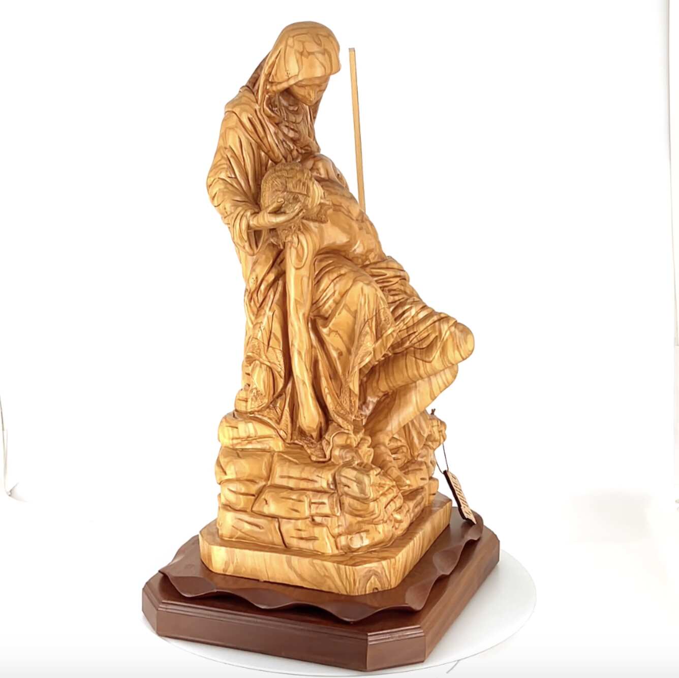 Contemplative Pieta Statue 26.4", Very Large Olive Wood Carving Statue from Bethlehem