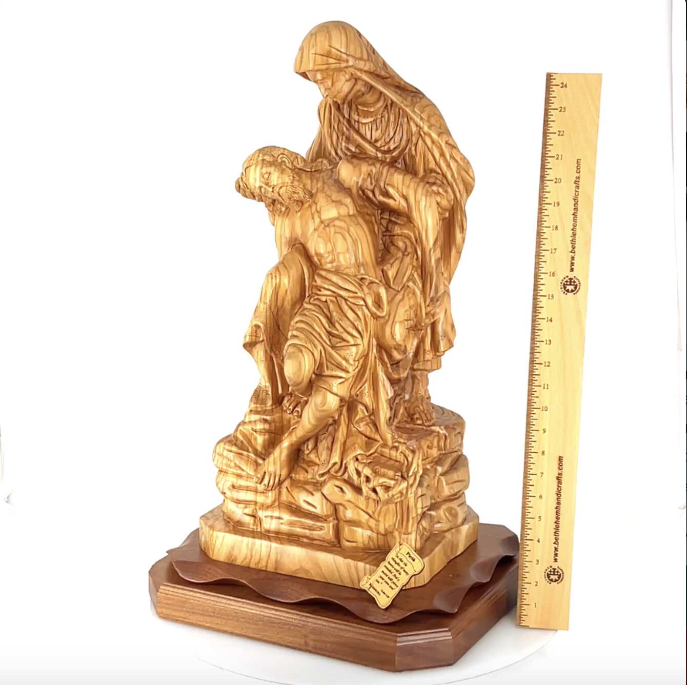 Contemplative Pieta Statue 26.4", Very Large Olive Wood Carving Statue from Bethlehem