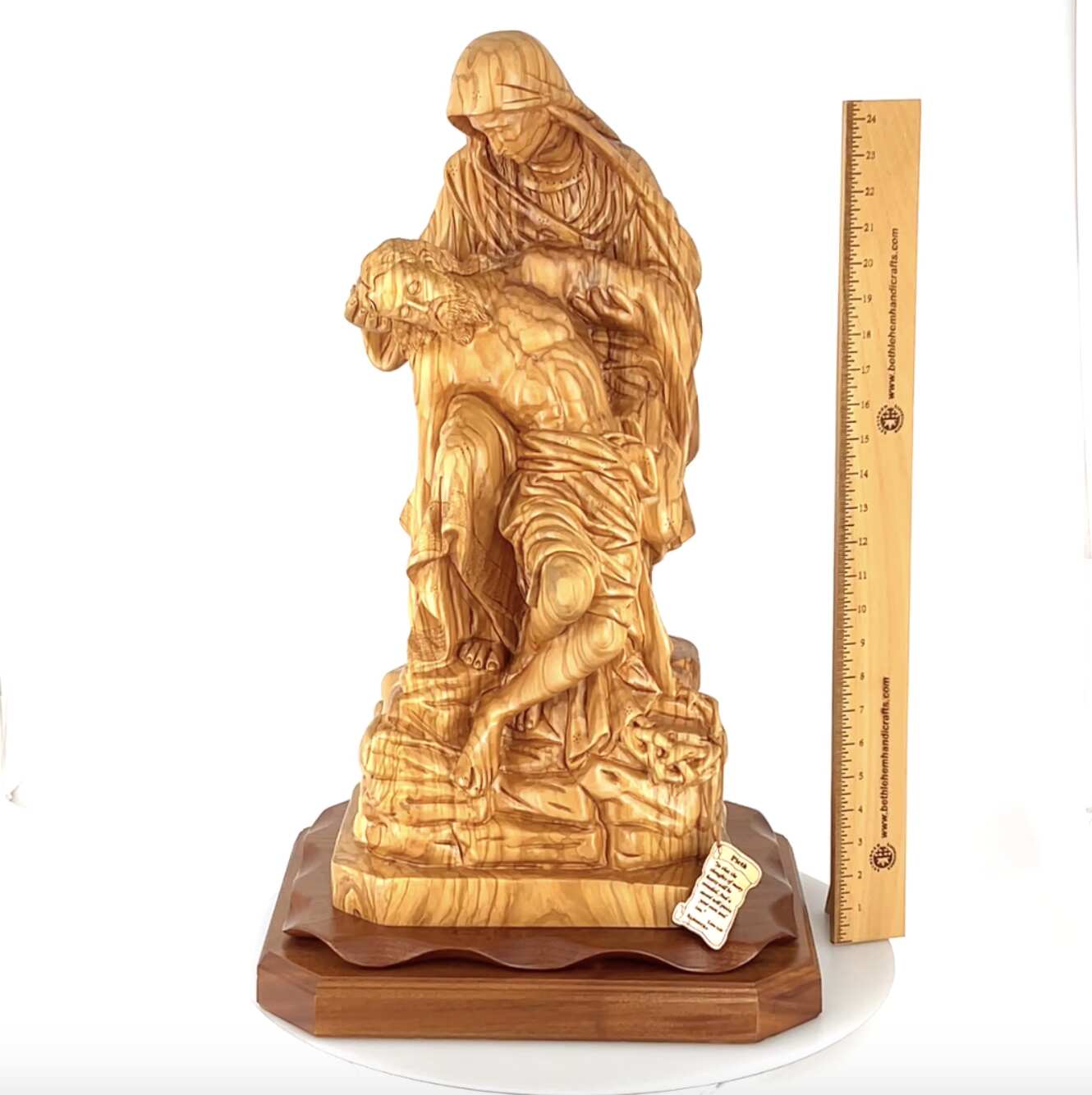 Contemplative Pieta Statue 26.4", Very Large Olive Wood Carving Statue from Bethlehem