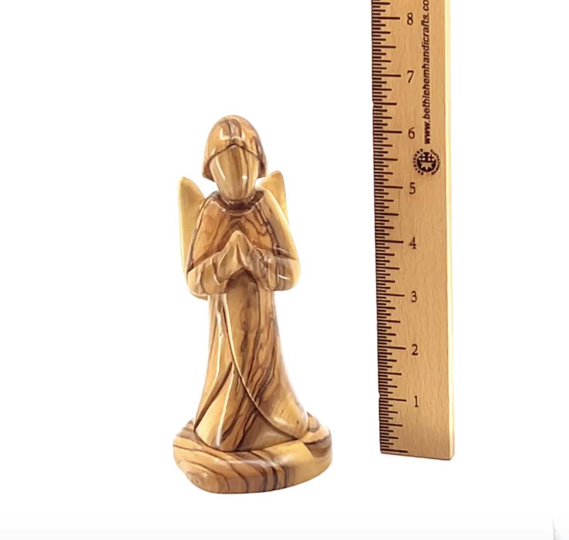 Angel Praying with Wings Carving, 6.7" Olive Wood Nativity Figurine