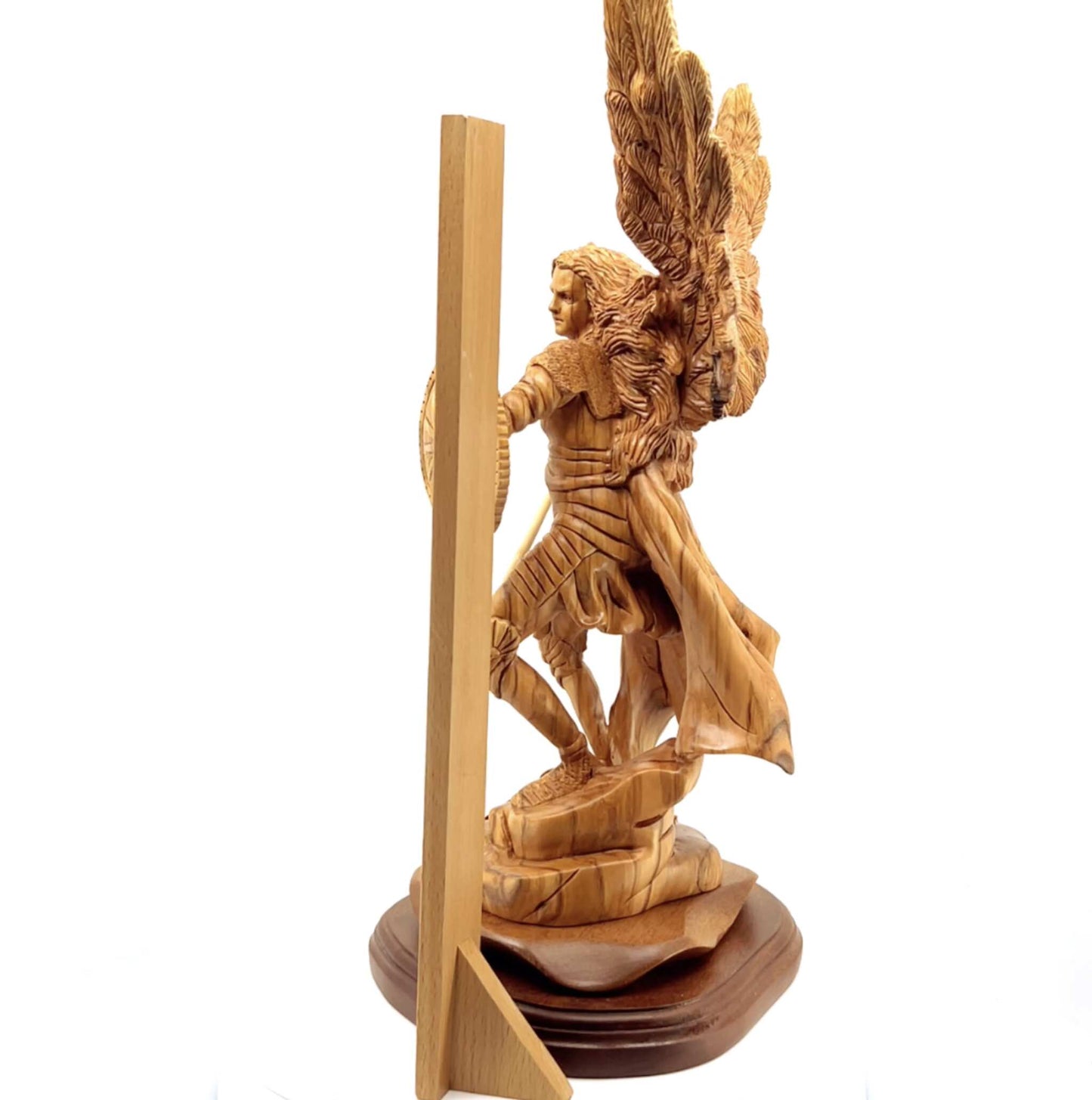 Archangel Raphael Masterpiece, 15" Wooden Sculpture from Holy Land