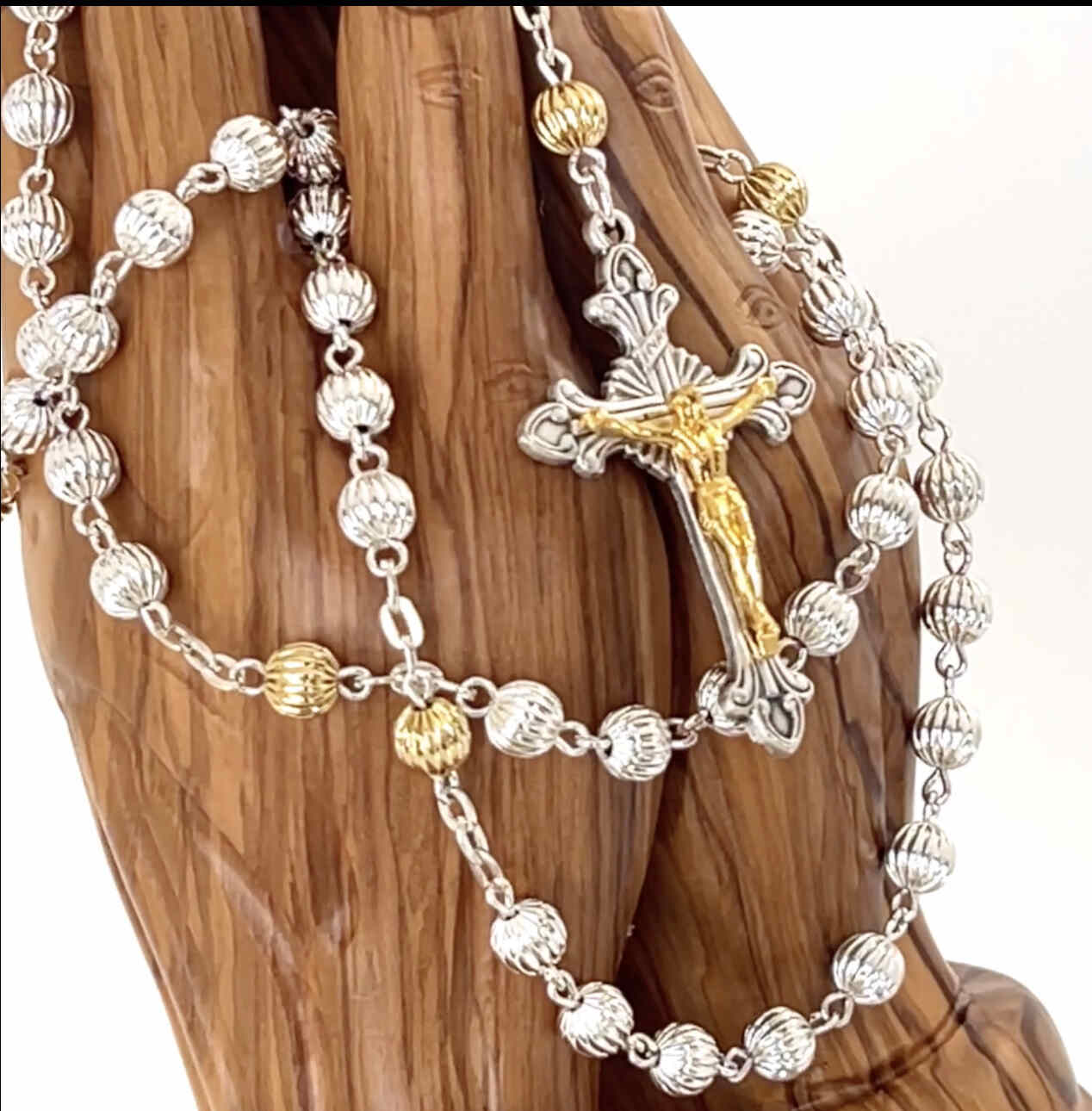 Rosary, Sterling Silver Plated Beads, 20.9", Metal Chain with 2" Crucifix