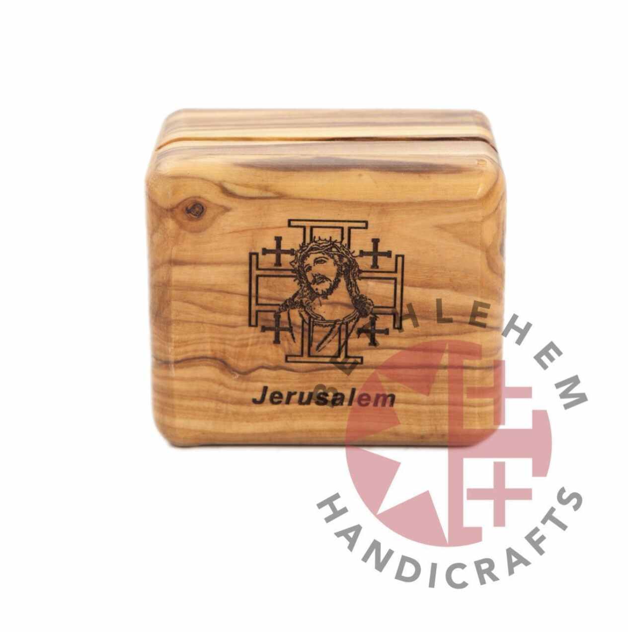 Jesus Christ Wooden Rosary Holder (Jerusalem Cross) Square Rounded-Corners