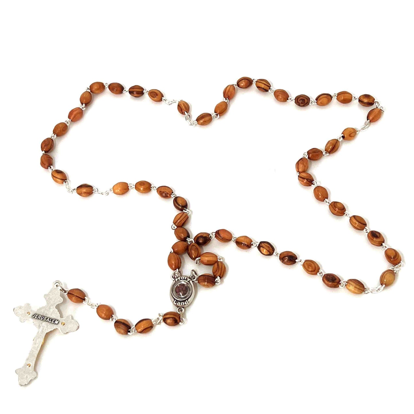 Rosary with Smooth Oval Wooden Beads, Hand Made in Bethlehem from Holy Land Olive Wood