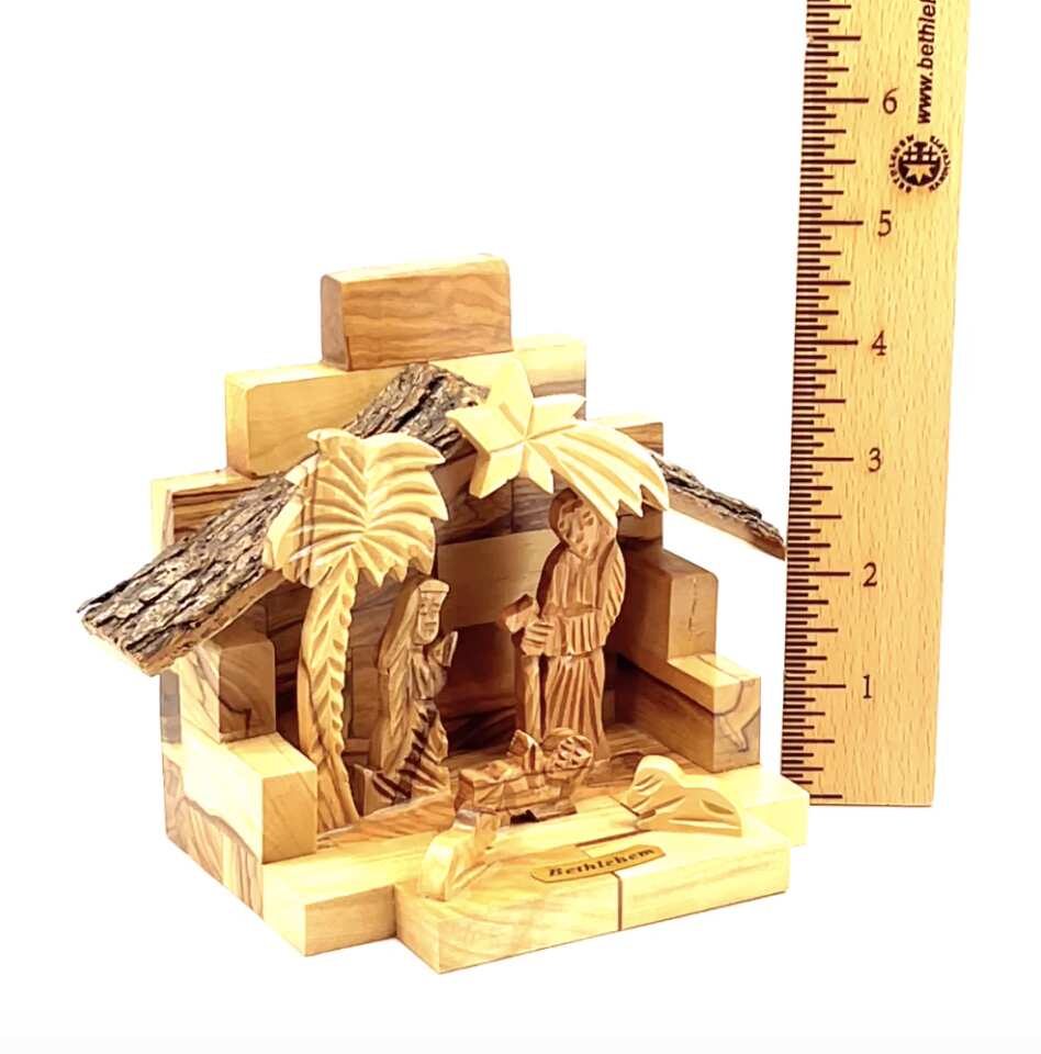 Rustic Olive Wood Nativity Scene, 4.5" with Natural Edges