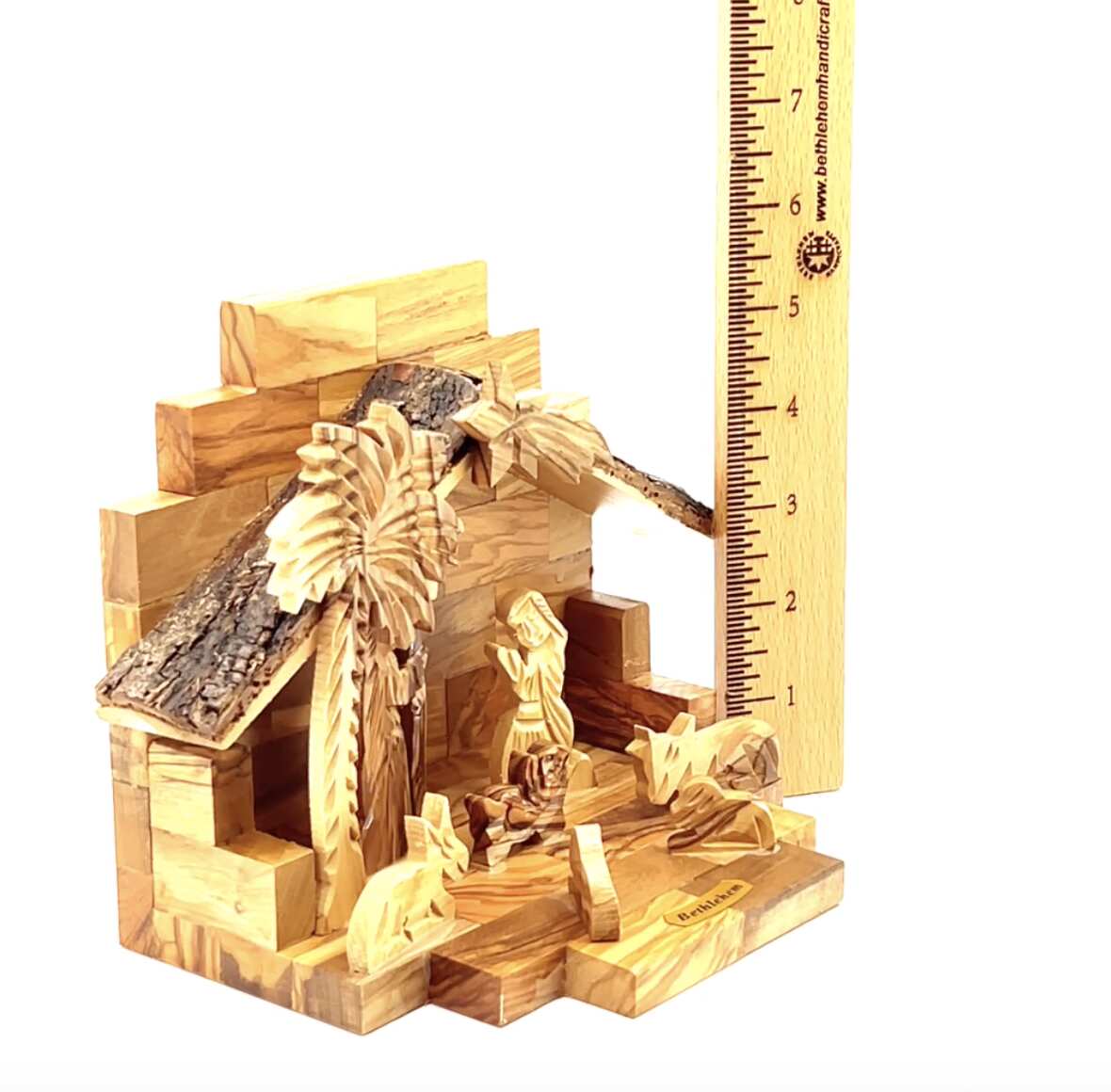 Rustic Olive Wood Christmas Nativity Scene, 7.9" with Natural Edges