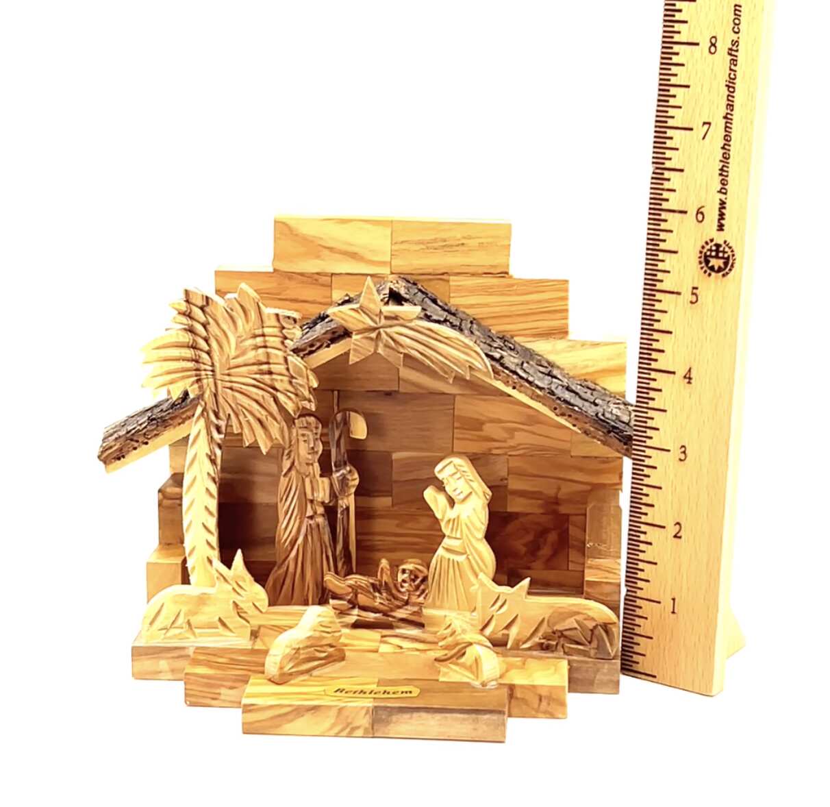 Rustic Olive Wood Christmas Nativity Scene, 7.9" with Natural Edges