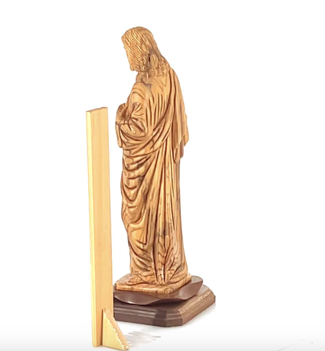“Sacred Heart of Jesus” Sculpture, 16.1" Carved Olive Wooden Masterepiece