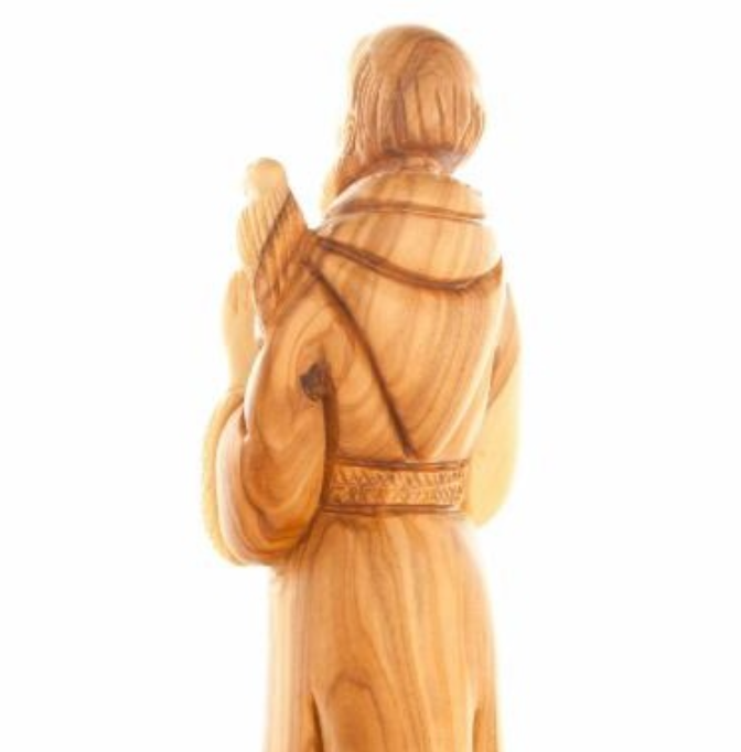 Saint Francis of Assisi Statue Hand Carving from Olive Wood grown in the Holy Land 9.8"