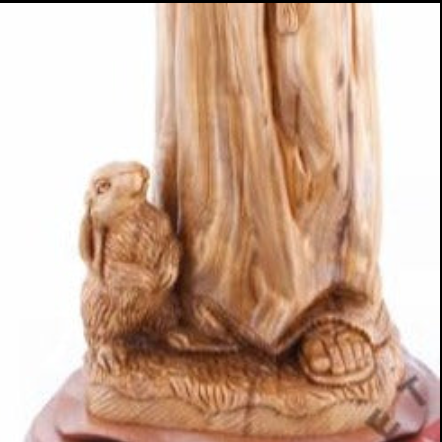 Rabbit next to St. Francis of Assisi, carved Olive Wood