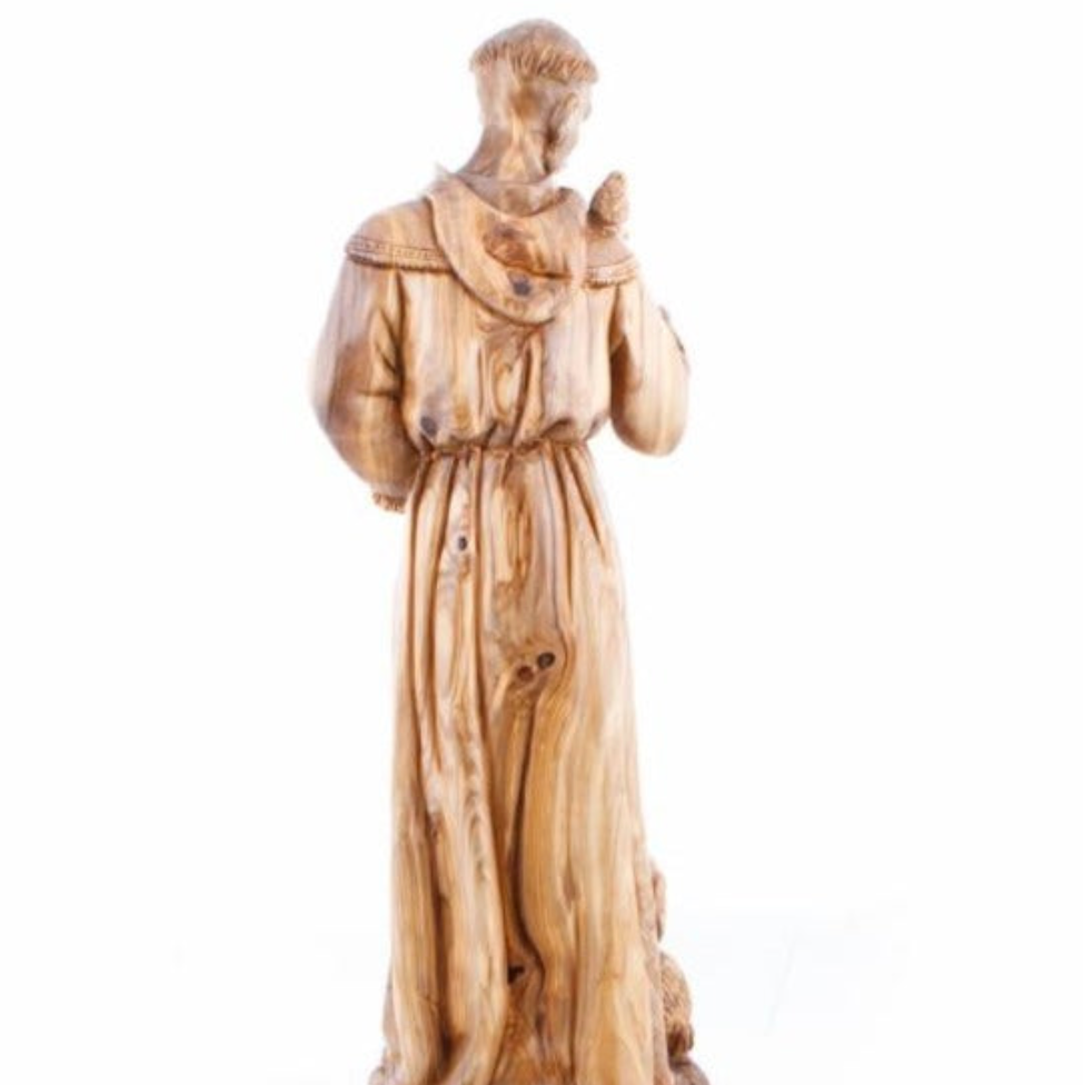 Saint Francis of Assisi with Birds , 25 Inch Tall Masterpiece, Olive Wood Hand Sculptured