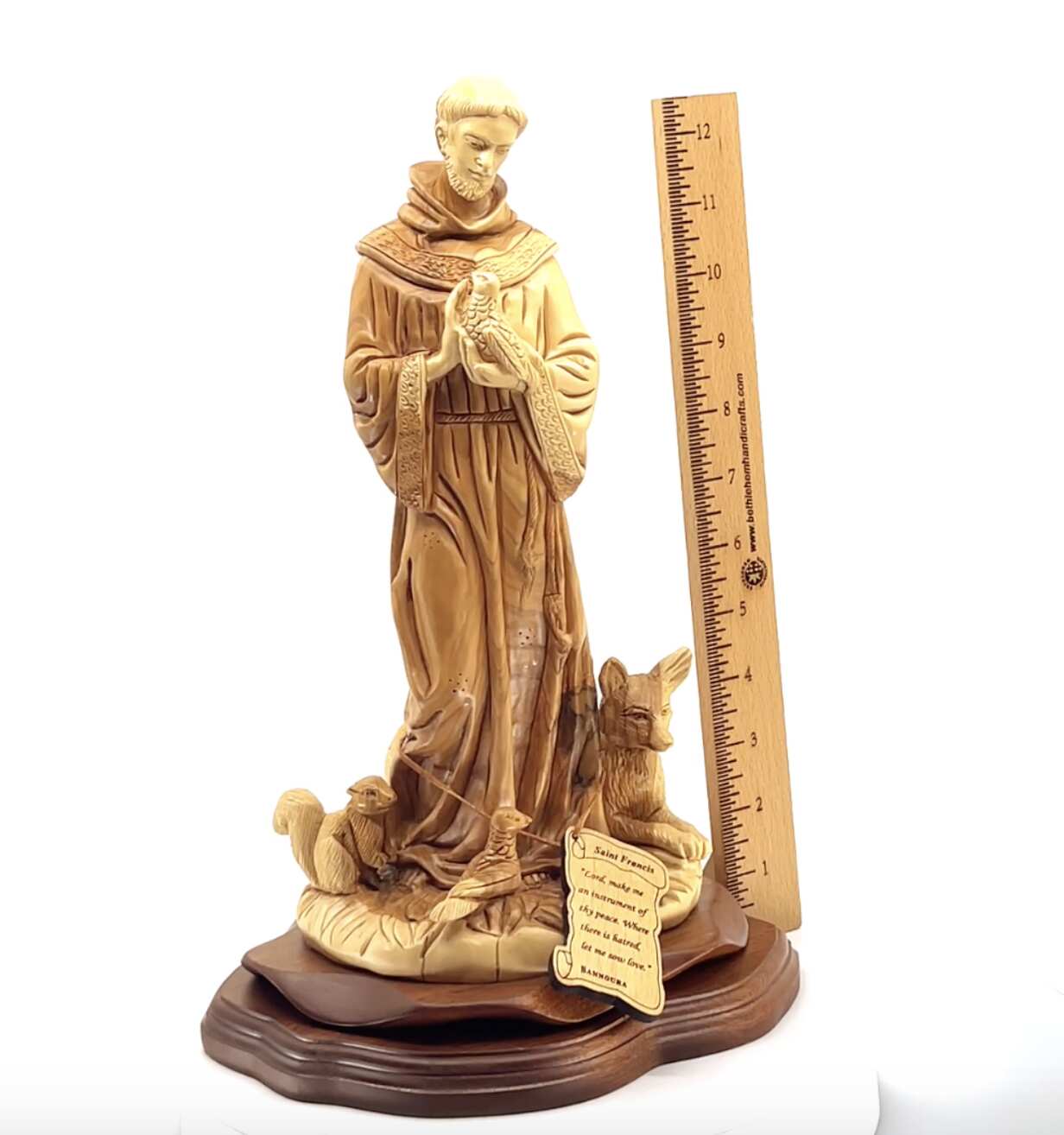 St. Francis Assisi with Animals Statue 13.4" Hand Carved Olive Wood from Holy Land