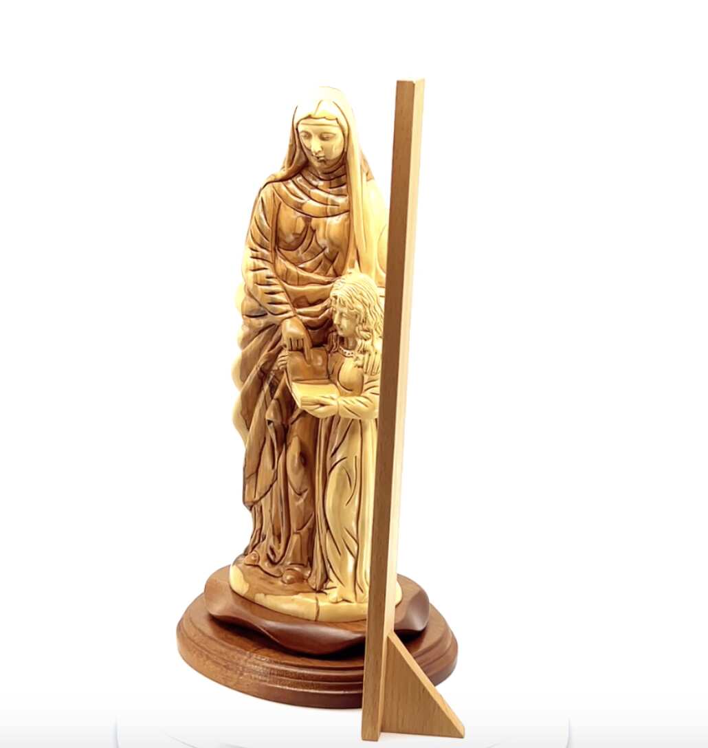 Good Saint Anne with Young Virgin Mary, 13.5", Handmade Sculpture from Olive Wood Statue