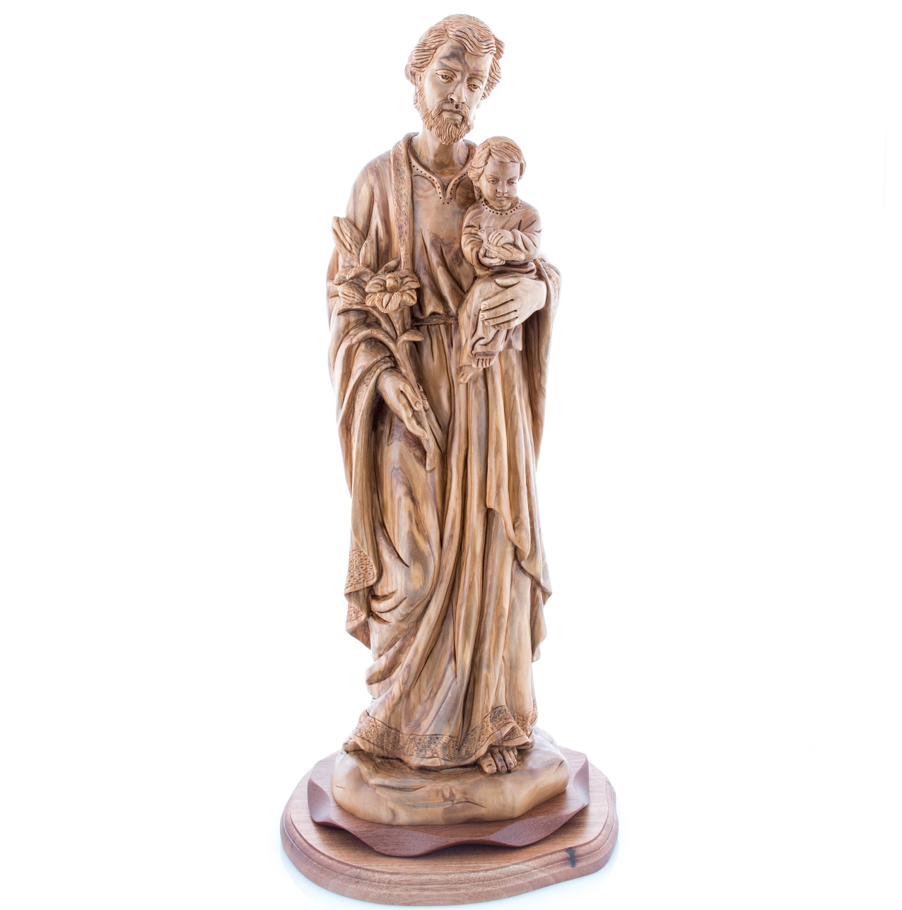 Saint Joesph Holding Baby Jesus Christ the Holy Child and Lily Flower Statue