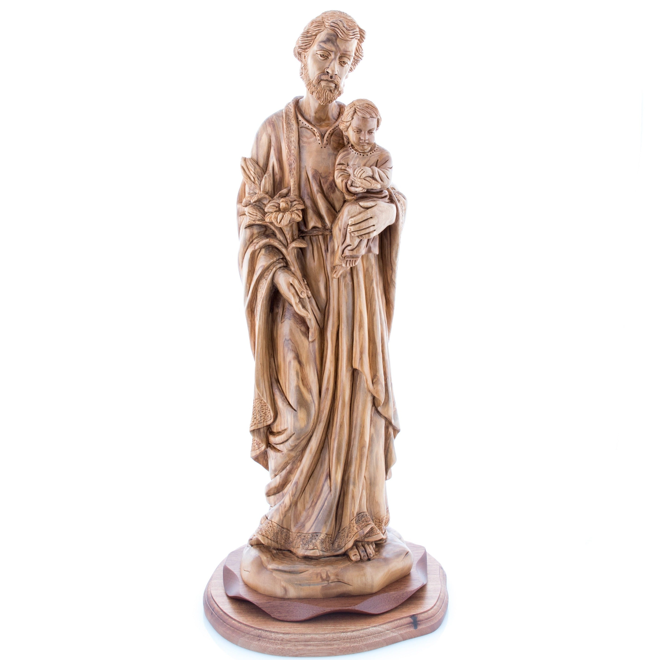 Saint Joesph Holding Baby Jesus Christ the Holy Child and Lily Flower Statue 