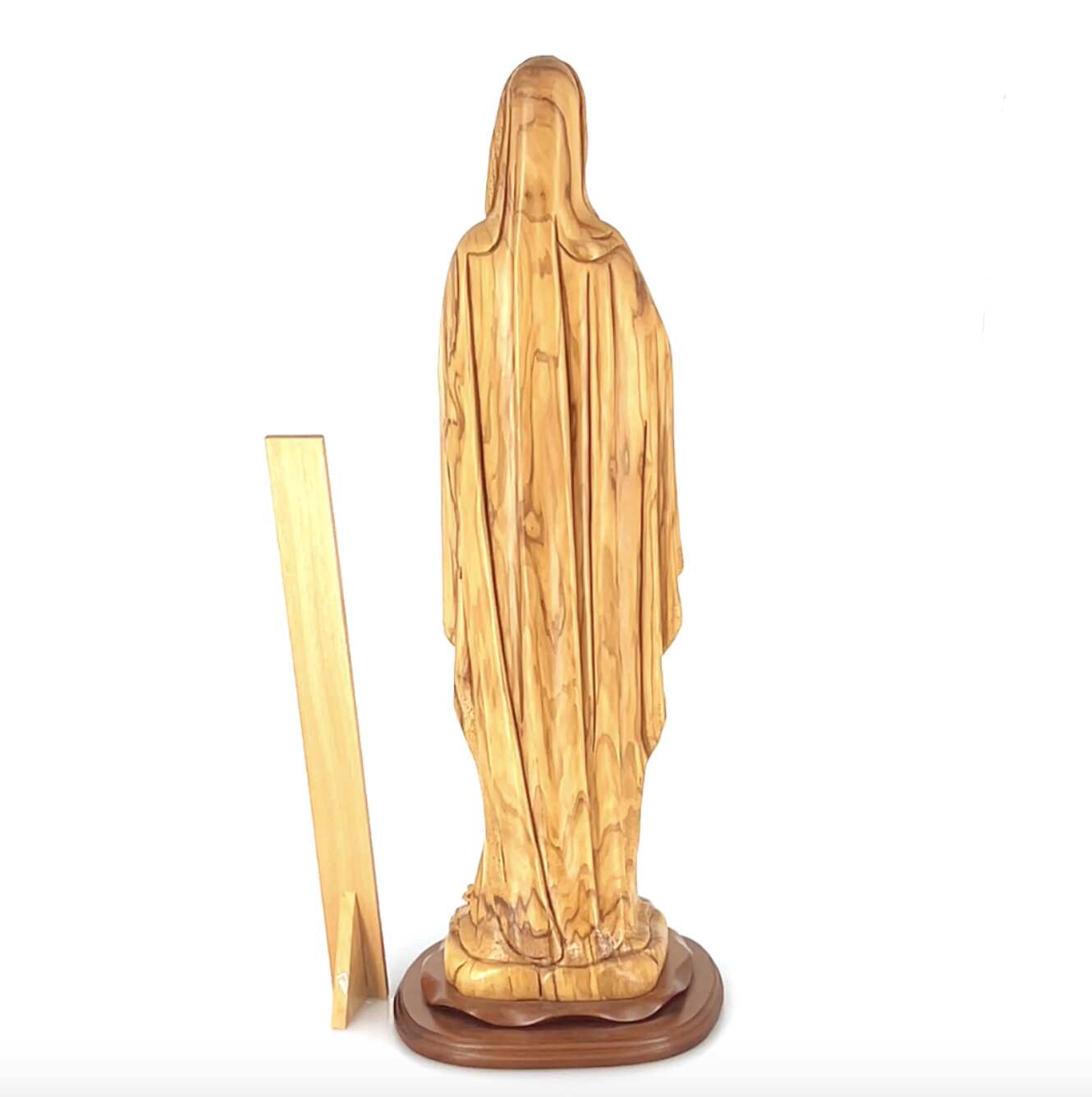 Praying Virgin Mary with a Rosary, 30" Masterpiece Olive Wood Carved Sculpture Catholic Church Art from Holy Land